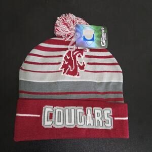 WSU Washington State Cougars Pom Beanie Crimson Red and Gray Winter Hat